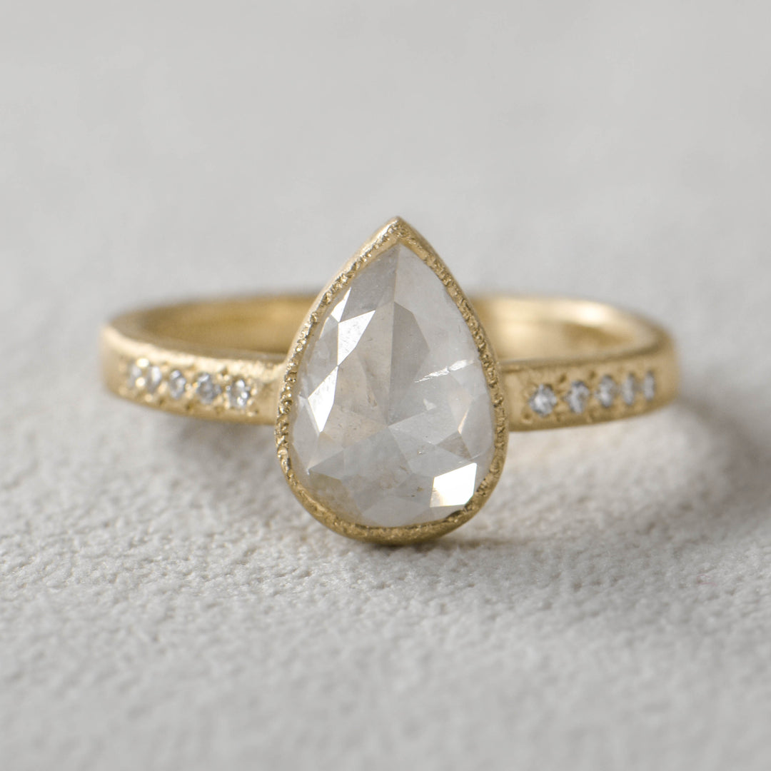 Trunk Show Milky Grey Pear Diamond Ring