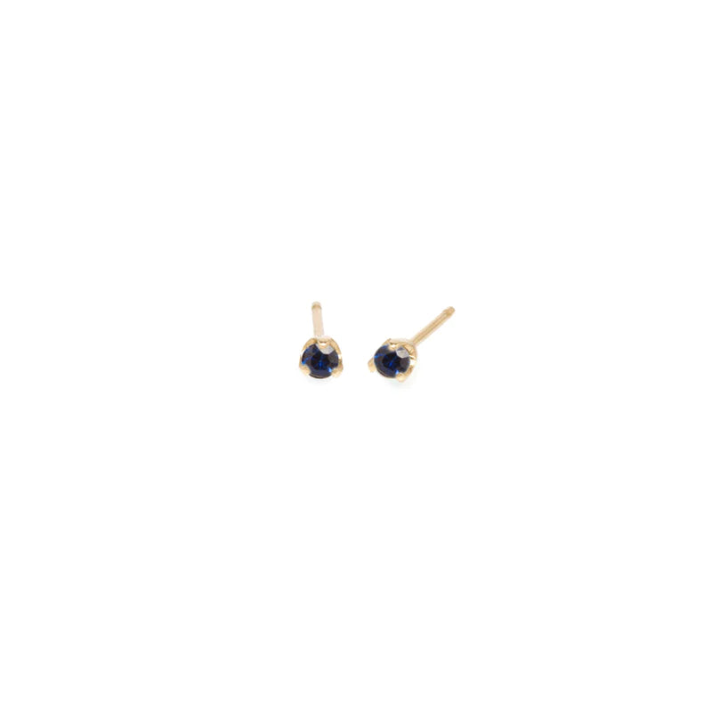 Small Blue Sapphire Yellow Gold Post Earrings