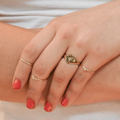 10 Pave Diamond Yellow Gold Band Ring