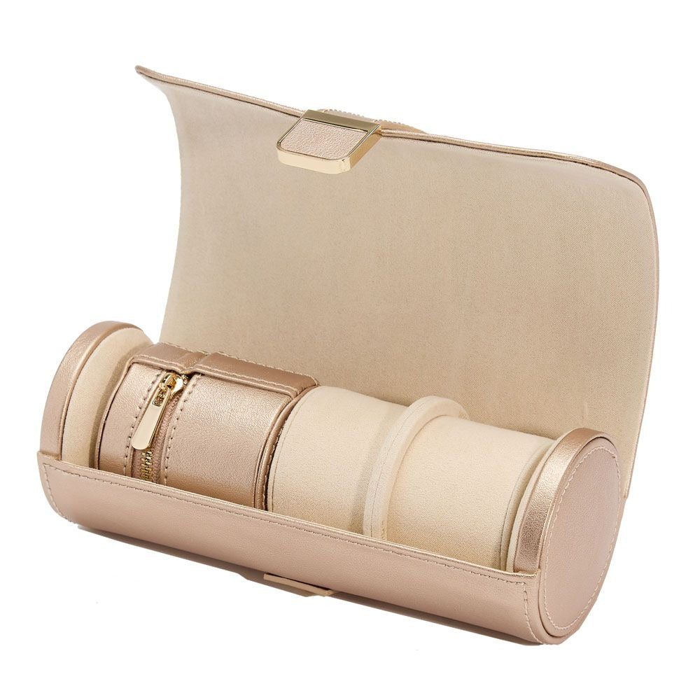 Palermo Double Watch Roll with Jewelry Pouch - Rose Gold