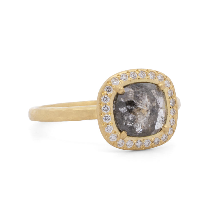 Rose Cut Black Diamond Halo Ring