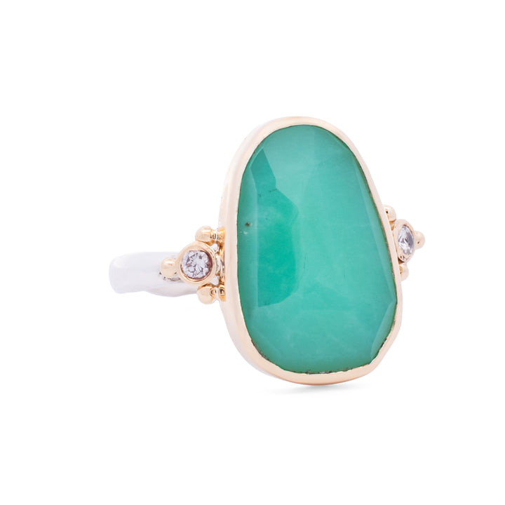 Chrysoprase and Diamond Ring