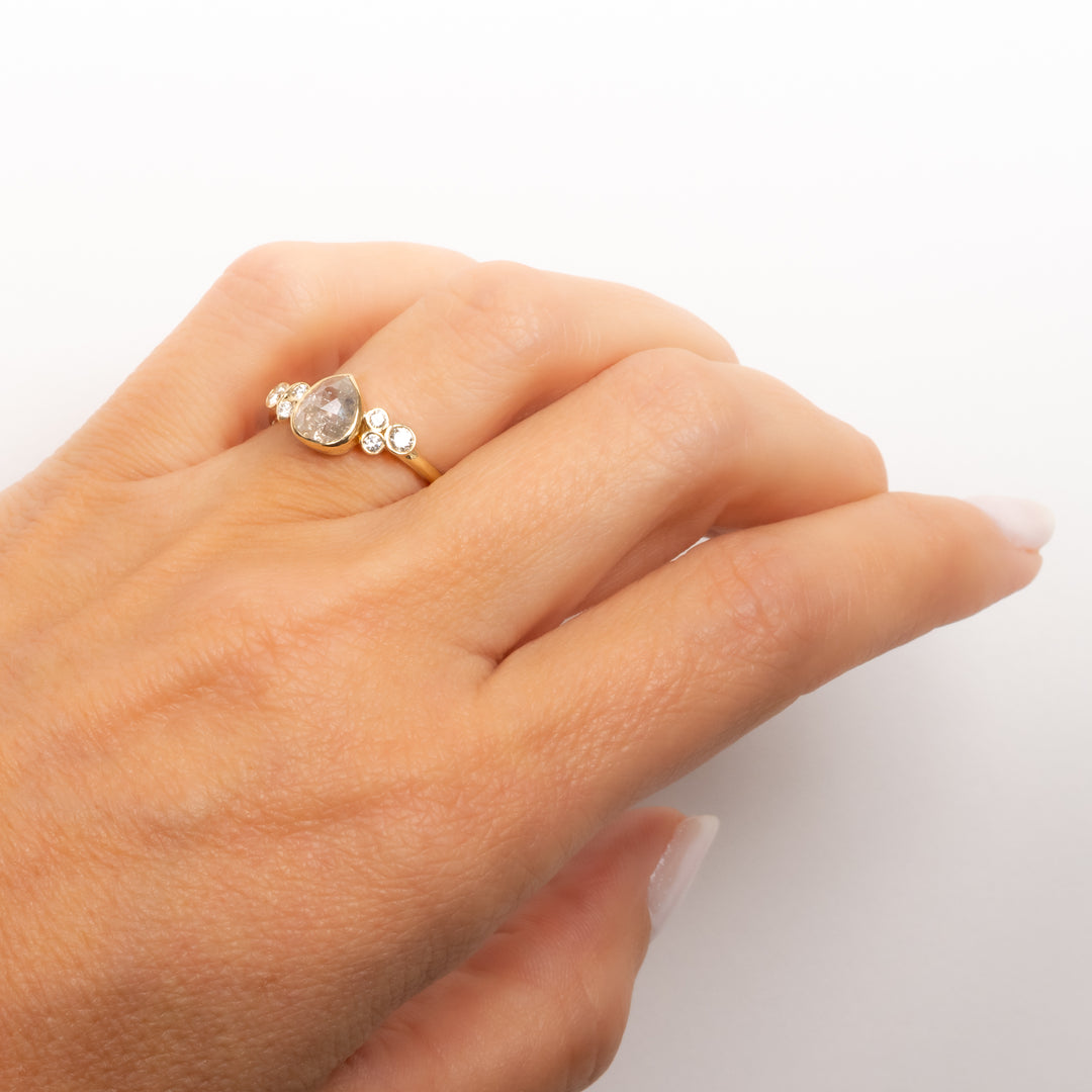 Salt & Pepper Pear Rose Cut Diamond Ring