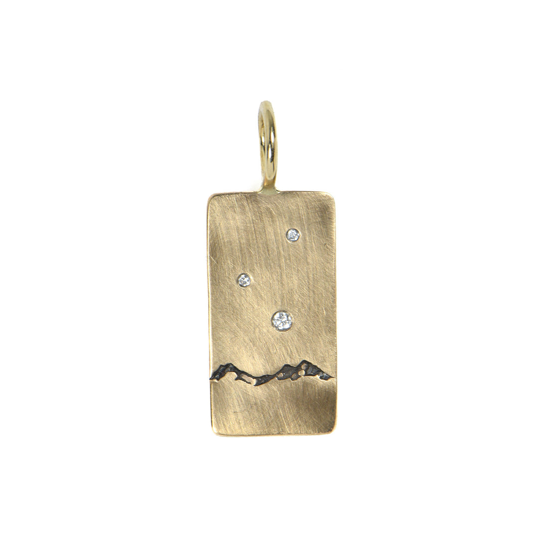 Mini Three Sisters Mountain Range Gold &amp; Diamond ID Tag Charm