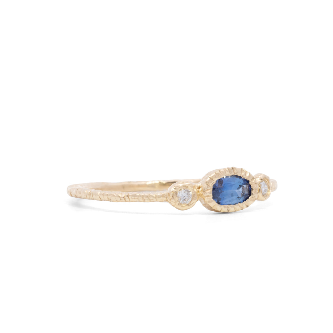Small Oval Blue Sapphire with Diamond Ring