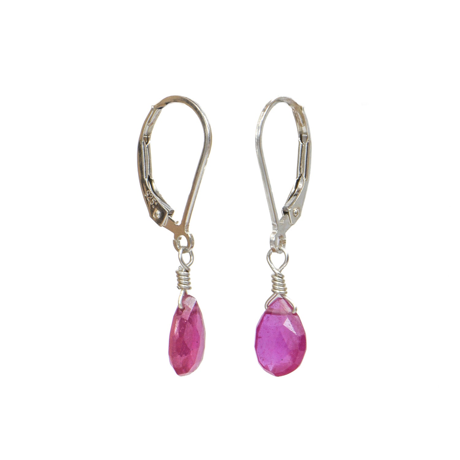 Sterling Silver popular and Pink Tourmaline with Ruby Drops Earrings