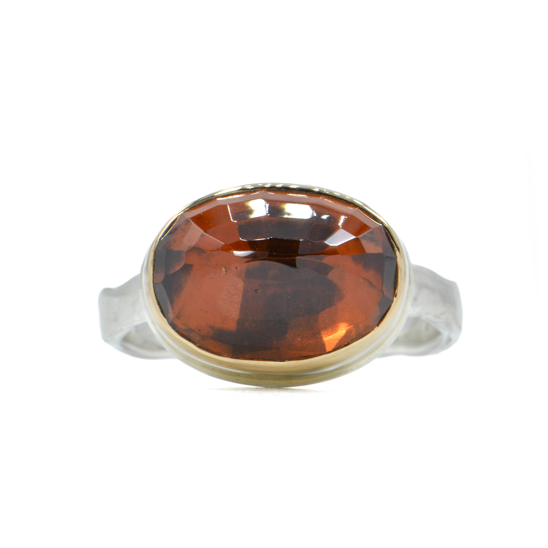 Small Oval Inverted Hessonite Garnet Ring