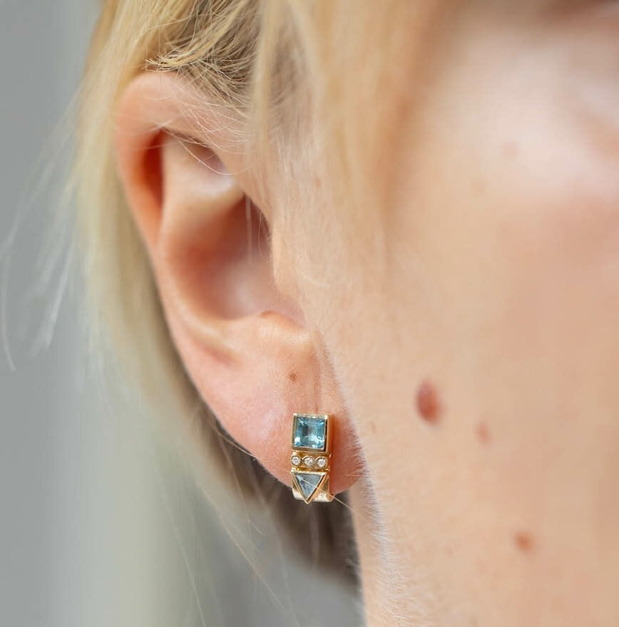 Aquamarine and Diamond Totem Hoop Earring