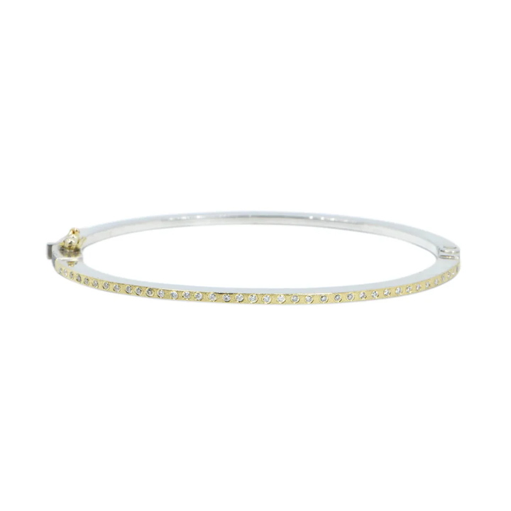 1.8mm Adam Yellow Gold Half Diamond Bangle Bracelet