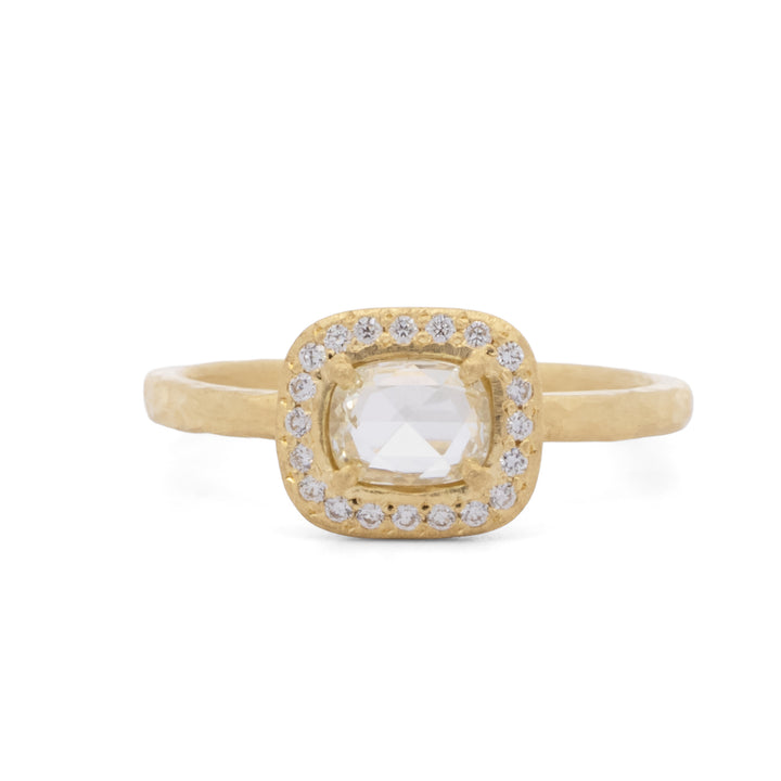 Rose Cut Cushion Champaign Diamond Halo Ring