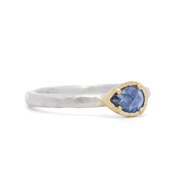 Small Horizontal Pear Blue Sapphire Ring
