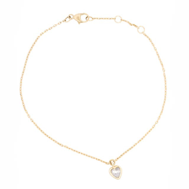 Rose Cut Diamond Small Heart Charm Chain Bracelet