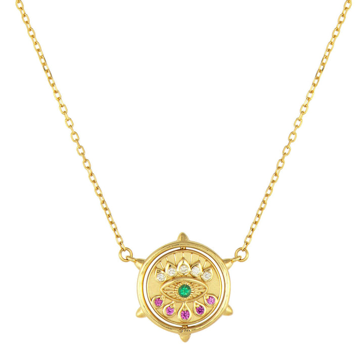 Heart & Evil Eye Double Sided Flip Necklace