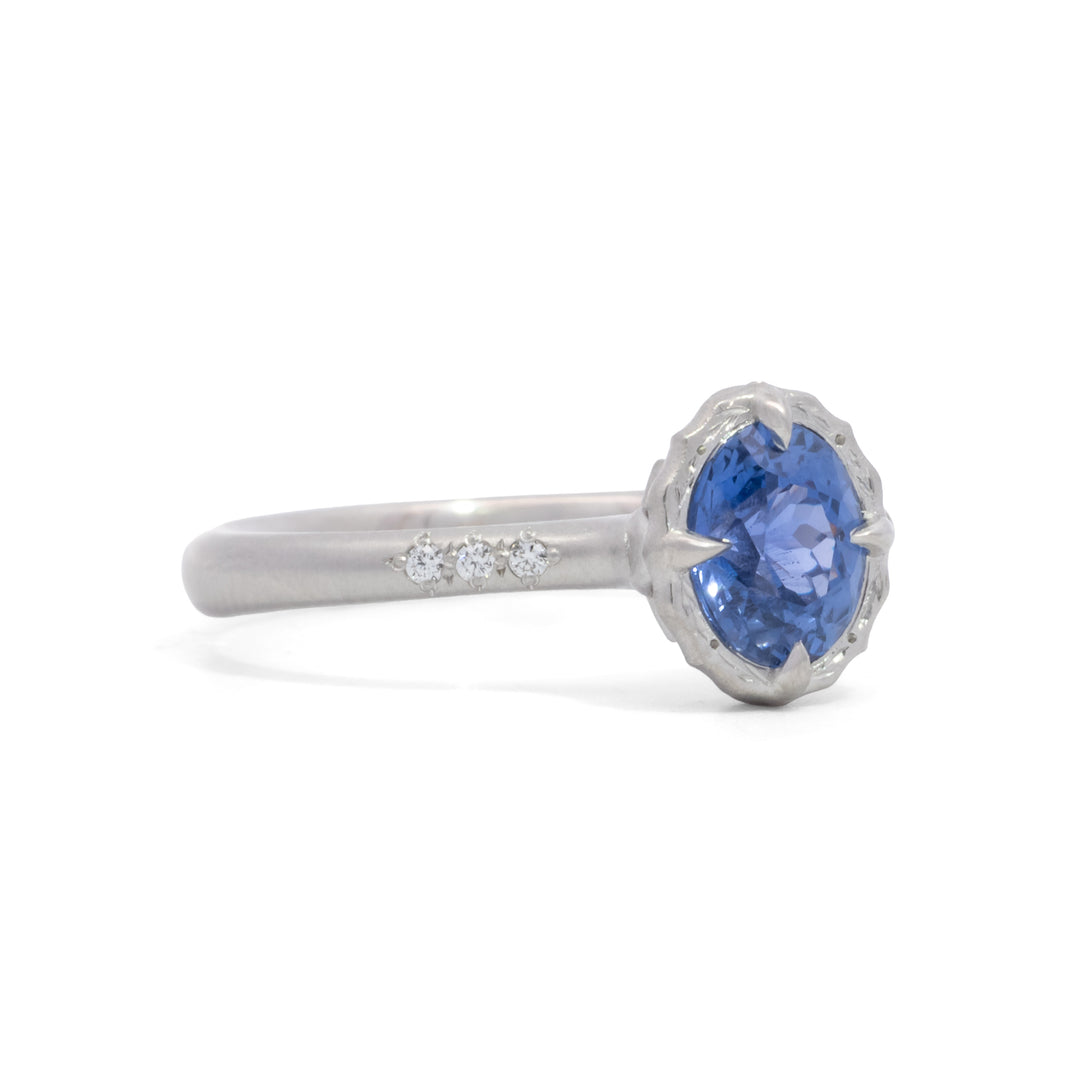 Lotus Oval Blue Sapphire Ring