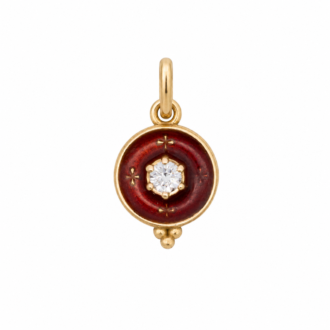 Round Enamel Diamond Clover with Crosses Charm