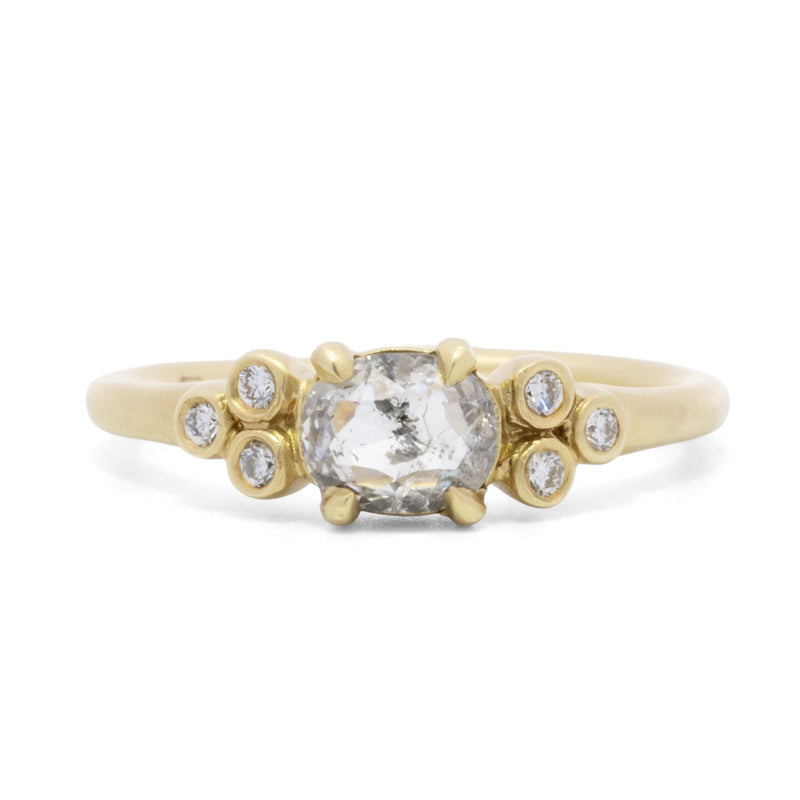 Rose Cut Rustic Center Diamond with 6 Bezel Side Diamond Ring