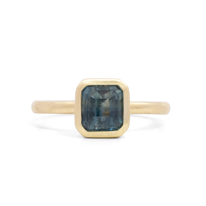 2.14 ct Emerald Cut Bezel Set Montana Sapphire Ring
