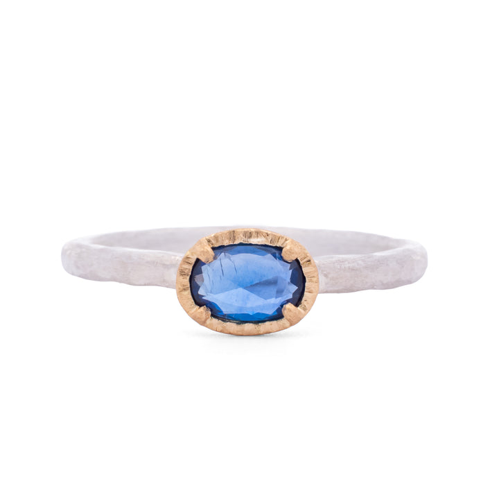 Oval Rose Cut Blue Sapphire Ring