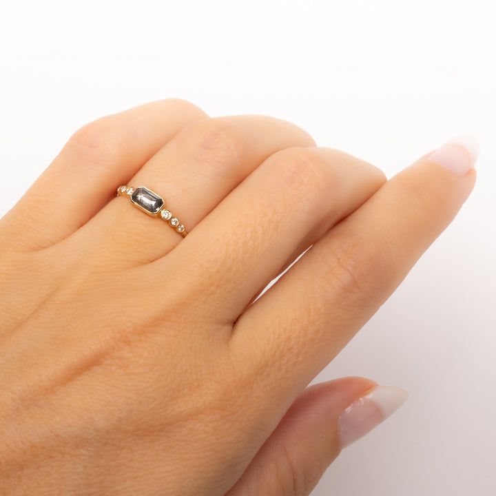 Small Bezel Set Grey Diamond with Side Diamonds Ring