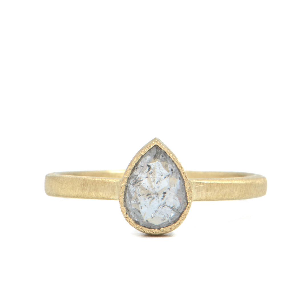 Grey Bezel Set Pear Diamond Ring