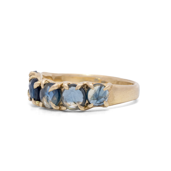 Prong Set Five Blue Sapphire Ring