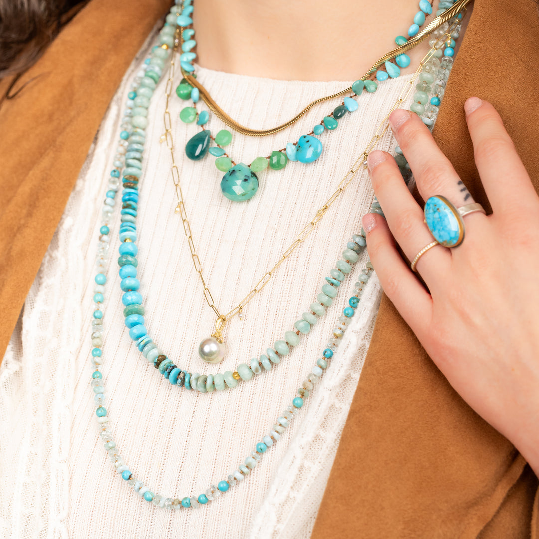 Larimar, Turquoise & Aquamarine Beaded Necklace