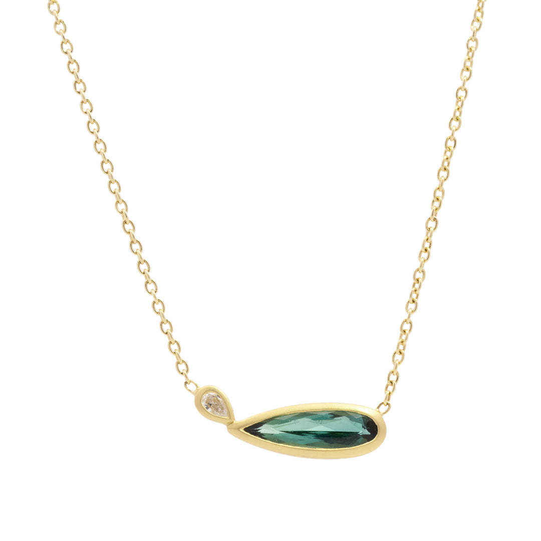 Green Tourmaline & Diamond Double Pear Necklace