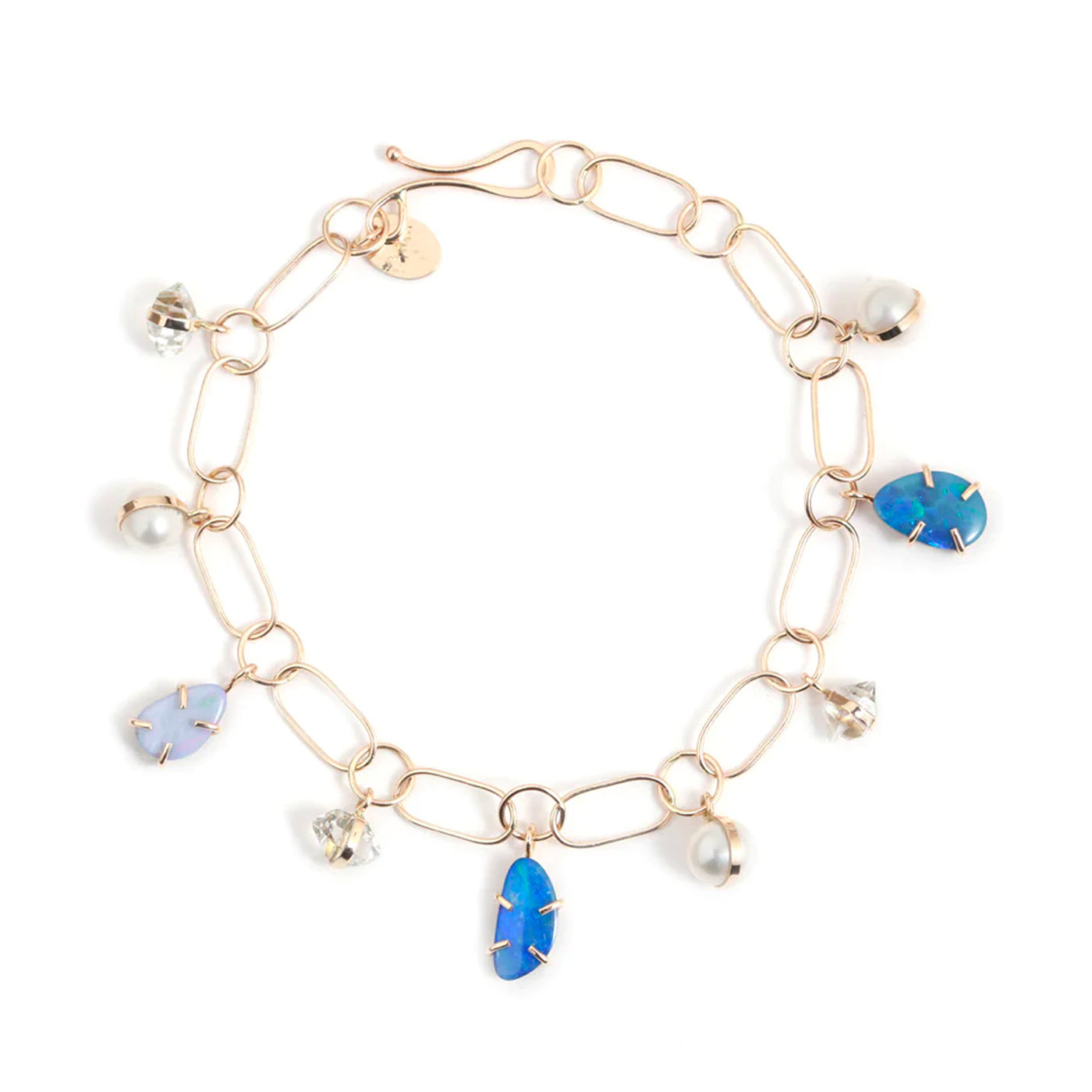 Opal, Herkimer, And Pearl Charm Bracelet