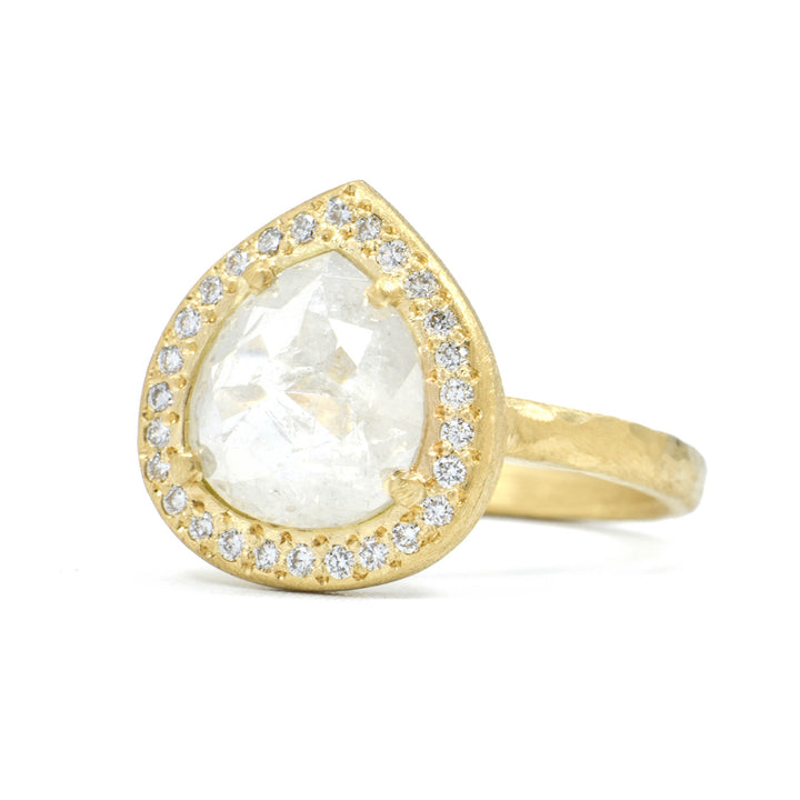 Grey Rose Cut Pear Shaped Diamond Ring