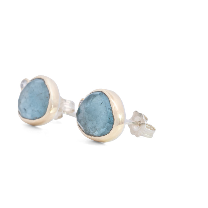 Asymmetrical Faceted Aquamarine Post Earrings