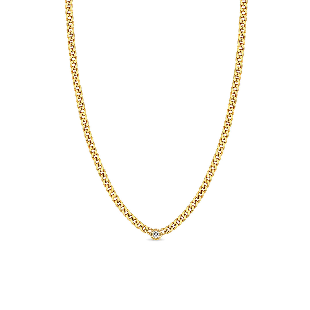 Small Curb Chain Necklace with Single Floating Diamond