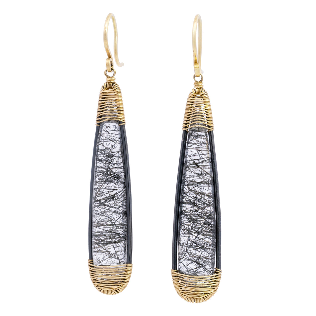 Tourmalinated Quartz Long Teardrop Earrings