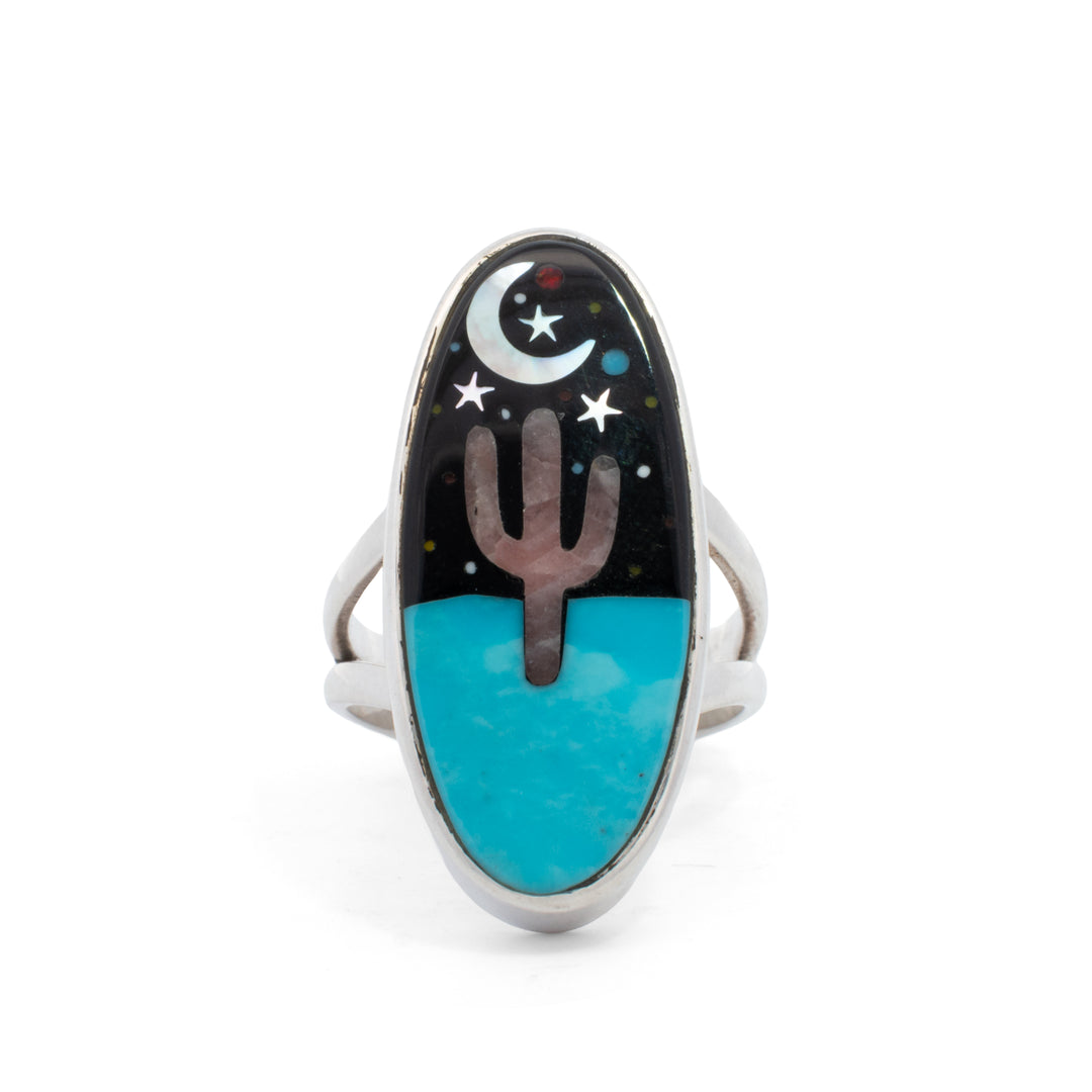 Medium Oval Cactus Night Sky Inlay Ring