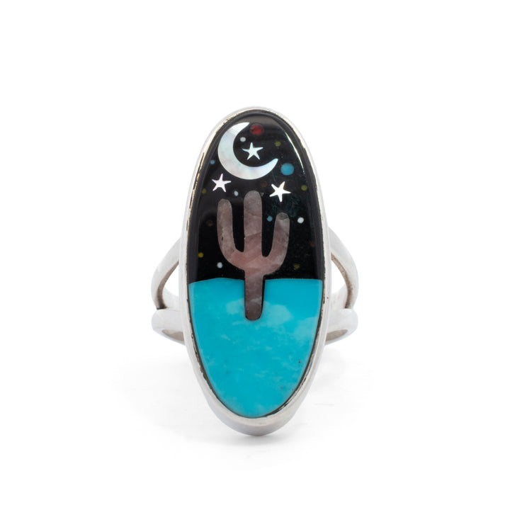 Medium Oval Cactus Night Sky Inlay Ring