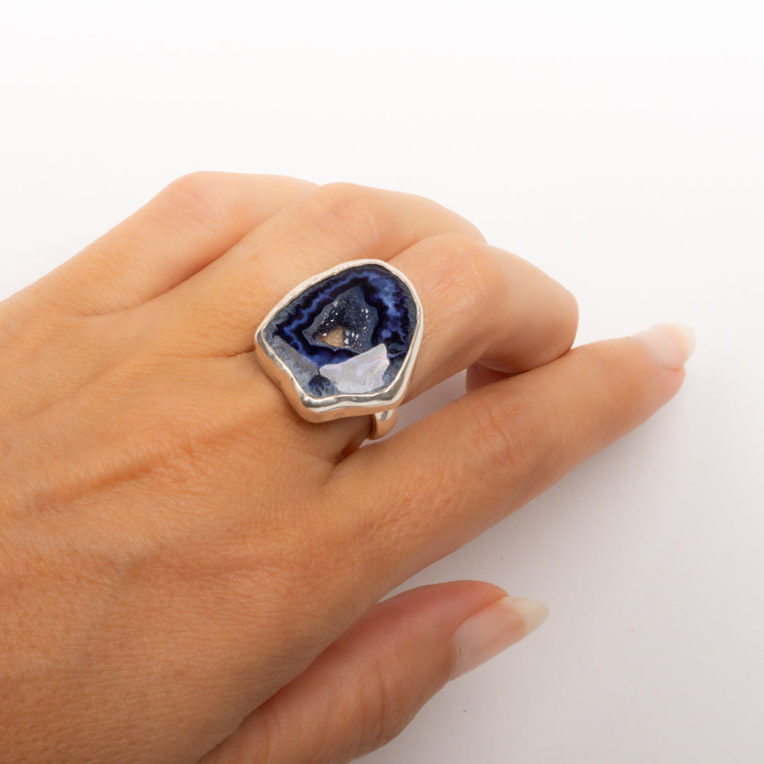 Asymmetrical Blue Agate Ring