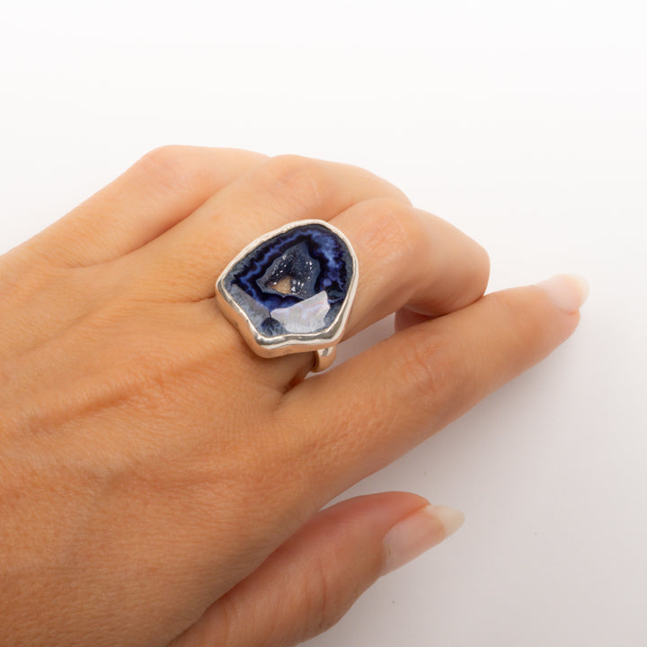 Asymmetrical Blue Agate Ring