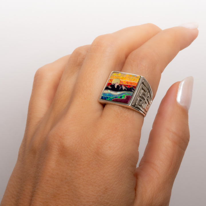 Mountain Sunset Scene Signet Ring