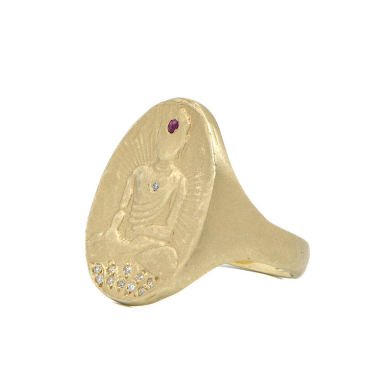 Ruby &amp; Diamond Buddha Signet Ring