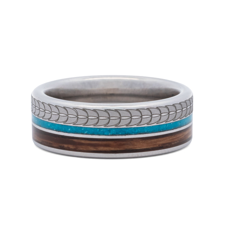 Serinium Band with Oak Bourbon Barrel & Turquoise Inlay