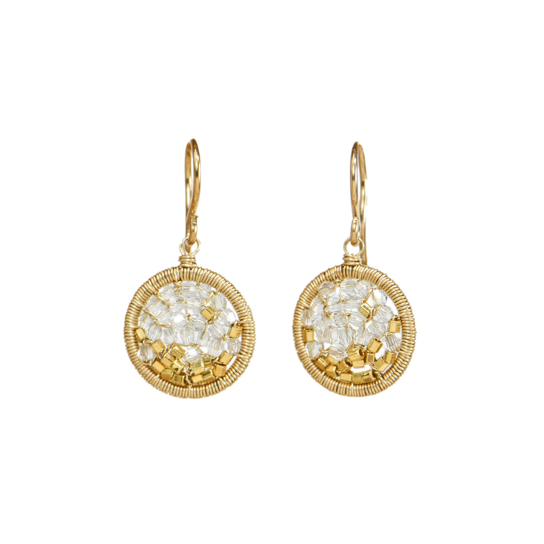 Crystal &amp; Gold Bead Round Drop Earrings
