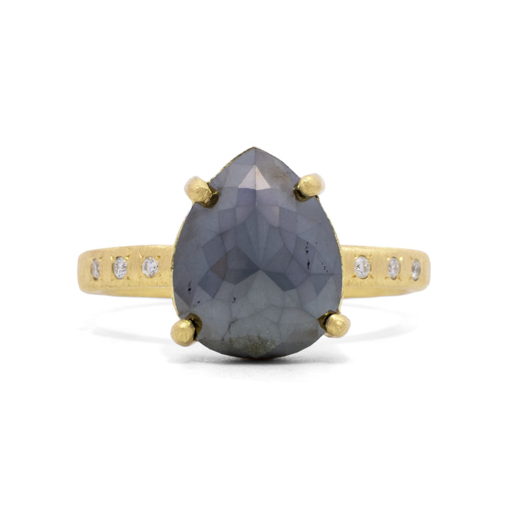 Prong Set Pear Shaped Black Diamond Ring