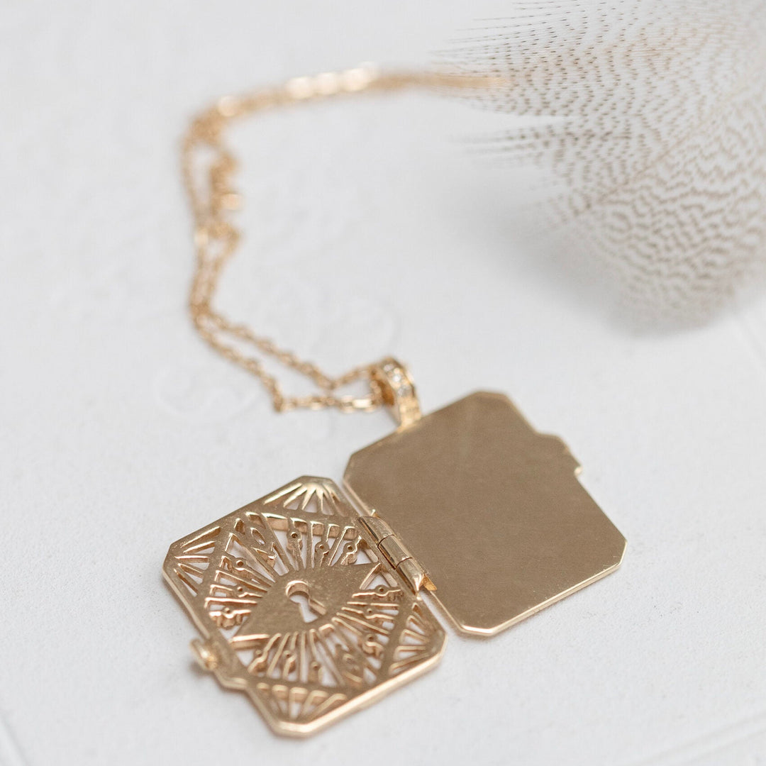 Diamond Key Open Book Necklace