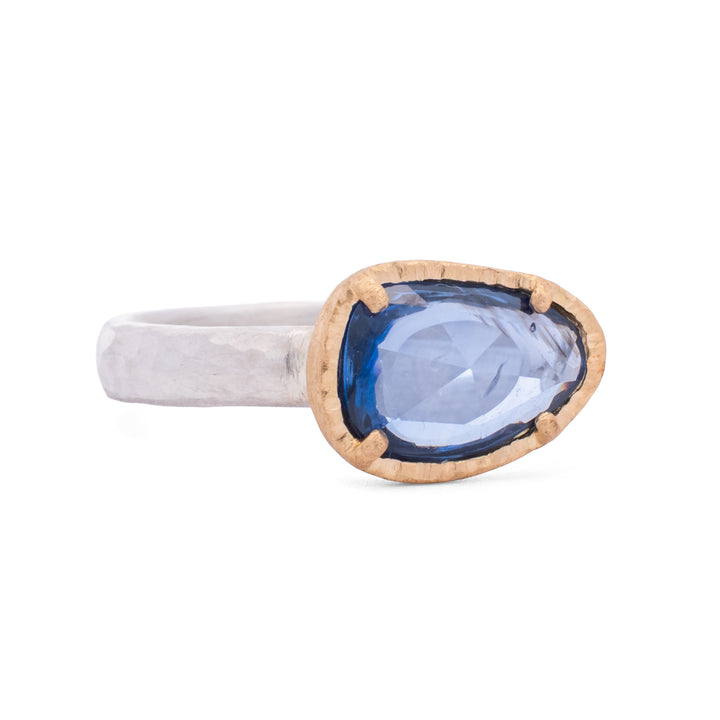 Asymmetrical Rose Cut Blue Sapphire Ring