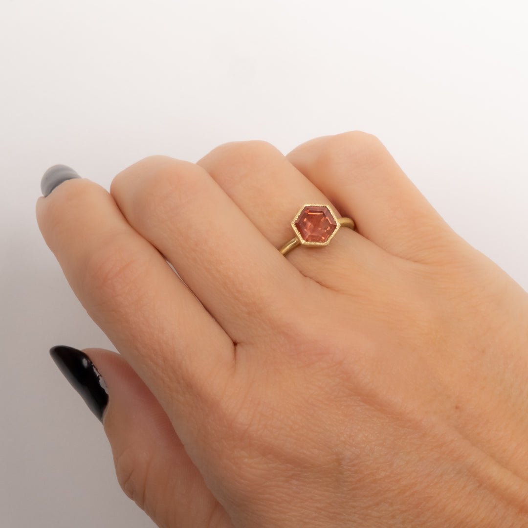 Hexagon Oregon Sunstone Ring