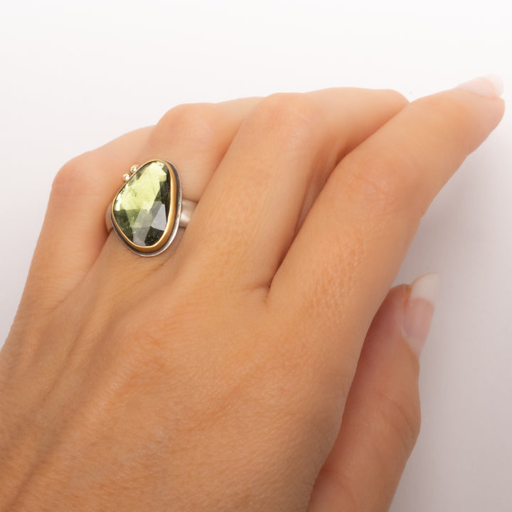 Green Tourmaline and Diamond Ring