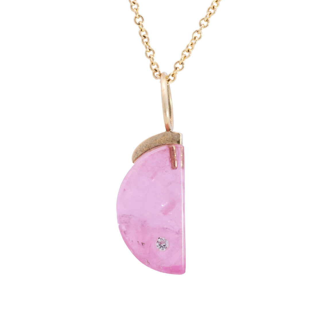 Pink Tourmaline with Inset Diamond Moon Charm