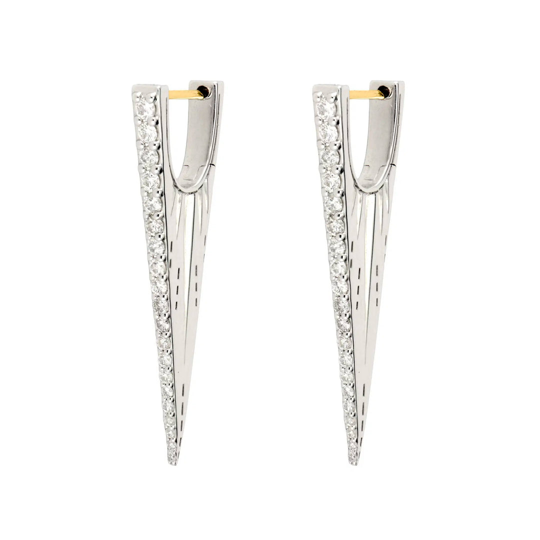 Elongated Diamond V Silver Hoop Earrings