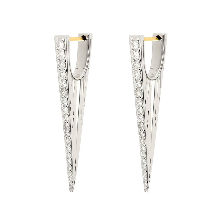 Elongated Diamond V Silver Hoop Earrings