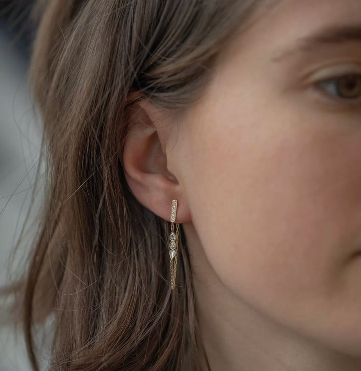 Diamond Bar with Triple Diamond Chain Earrings