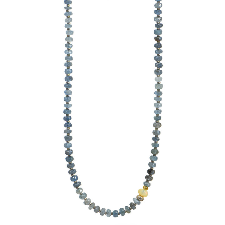 Moss Aquamarine + Single Opal Bead Necklace